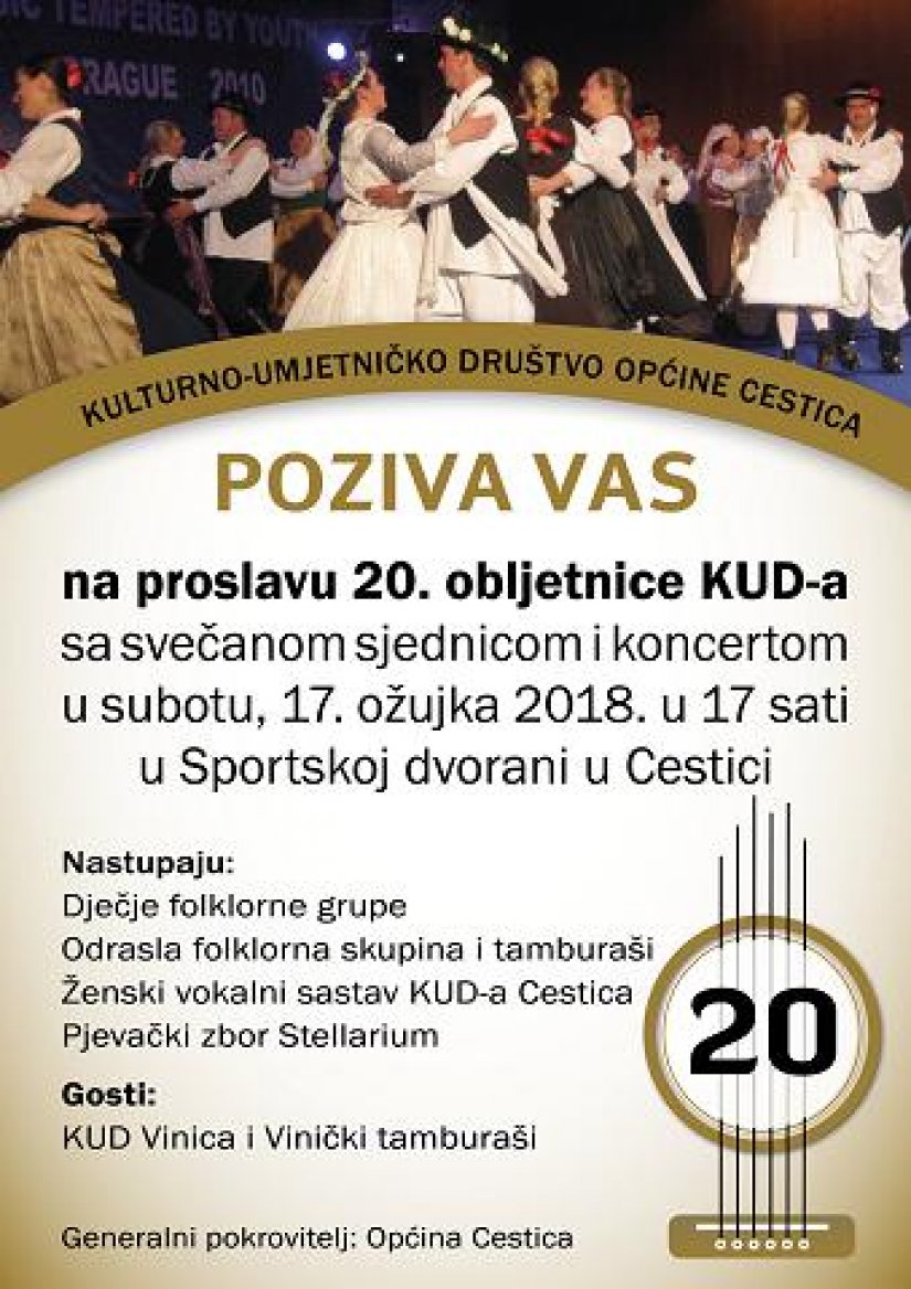 Proslava 20. obljetnice KUD-a općine Cestica u subotu u Cestici