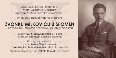 U četvrtak program u spomen Zvonku Milkoviću