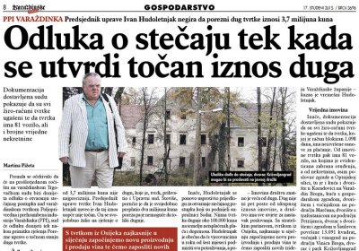 Odluka o stečaju Varaždinke tek kada se utvrdi točan iznos duga