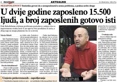 U dvije godine zaposleno 15.500 ljudi, a broj zaposlenih gotovo isti