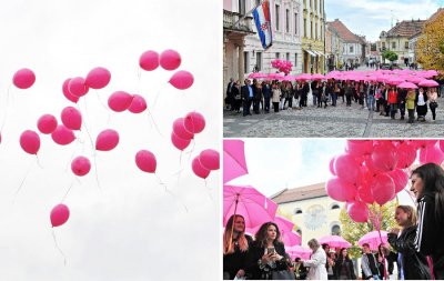 FOTO Na Franjevačkom kišobranima formirali ružičastu vrpcu: Redovitim pregledima protiv raka dojke