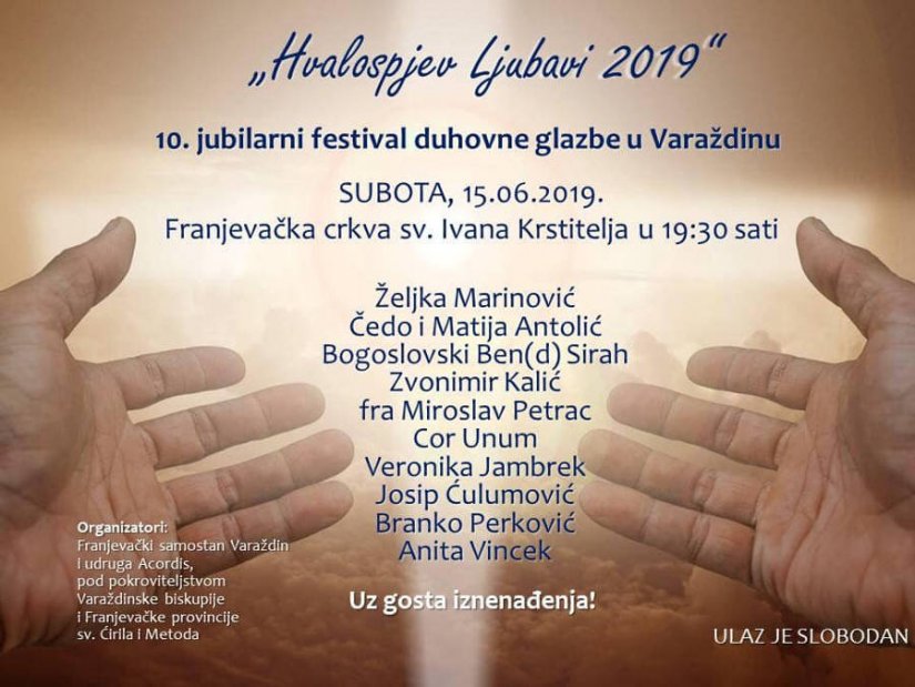 10. tradicionalni festival duhovne glazbe &quot;Hvalospjev ljubavi&quot; u subotu u Varaždinu