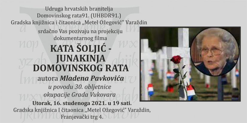U utorak dokumentarni film &quot;Kata Šoljić- junakinja Domovinskog rata“