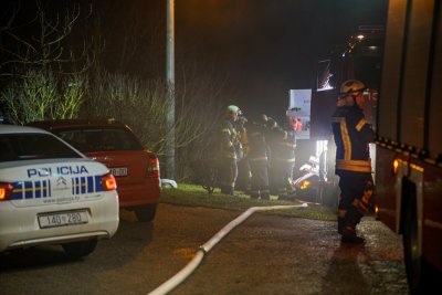 Požar u obiteljskoj kući u Radovanu - vatrogasci i policija na terenu