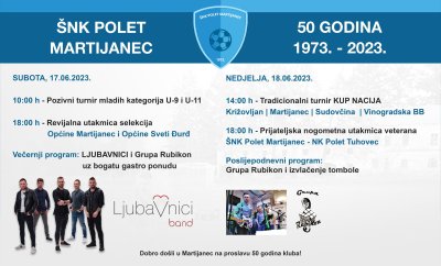 ŠNK Polet Martijanec slavi 50 godina uz turnire i odlične koncerte