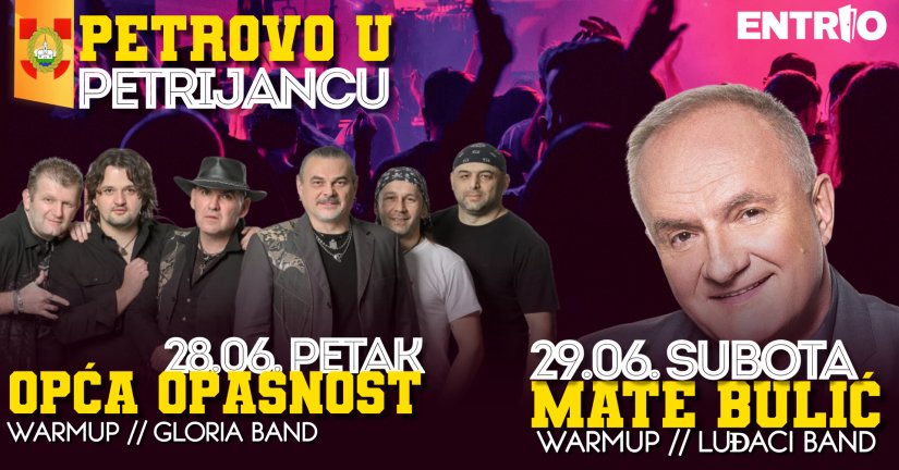 Opća Opasnost, Gloria band, Mate Bulić i Luđaci band u šatoru na Trgu u Petrijancu