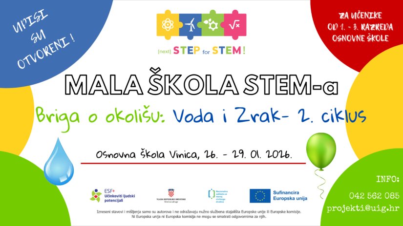 Otvoreni upisi u 2. ciklus Malih STEM &scaron;kola &bdquo;Briga o okoli&scaron;u: Zrak&ldquo; i &bdquo;Briga o okoli&scaron;u: Voda&ldquo;