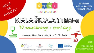 Otvoreni upisi u 1. ciklus Male STEM &scaron;kole &bdquo;3D modeliranje&ldquo;
