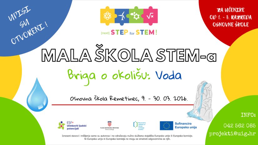 Otvoreni upisi u 6. ciklus Male STEM &scaron;kole &bdquo;Briga o okoli&scaron;u: Voda&ldquo;