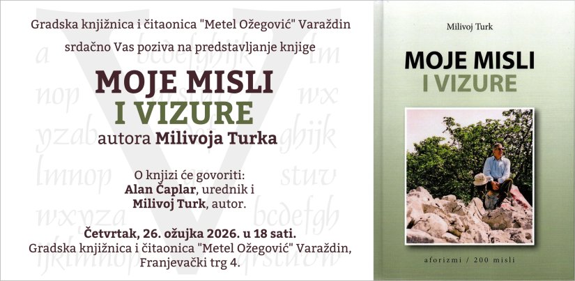 Metel Ožegović će ugostiti autora Milivoja Turka, izdao novu knjigu "Moje misli i vizure"