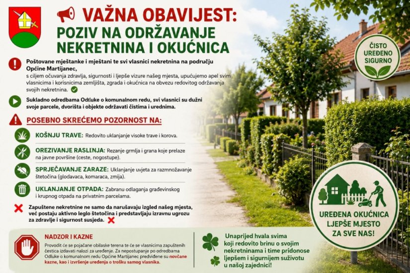 Općina Martijanec apelira na mje&scaron;tane: Redovito održavajte nekretnine i okućnice