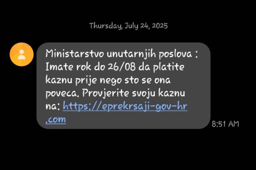 Primili ste SMS poruku zbog počinjenog prekr&scaron;aja? Ne nasjedajte!