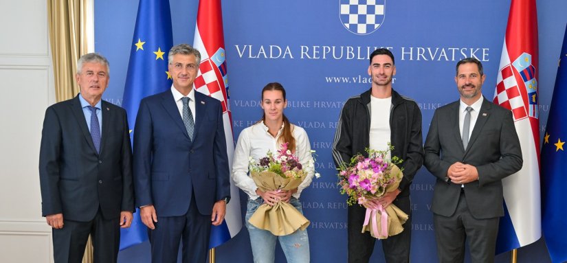 U&scaron;li u krug sportskih velikana; premijer Plenković primio atletičare Saru Kolak i Marina Bloudeka